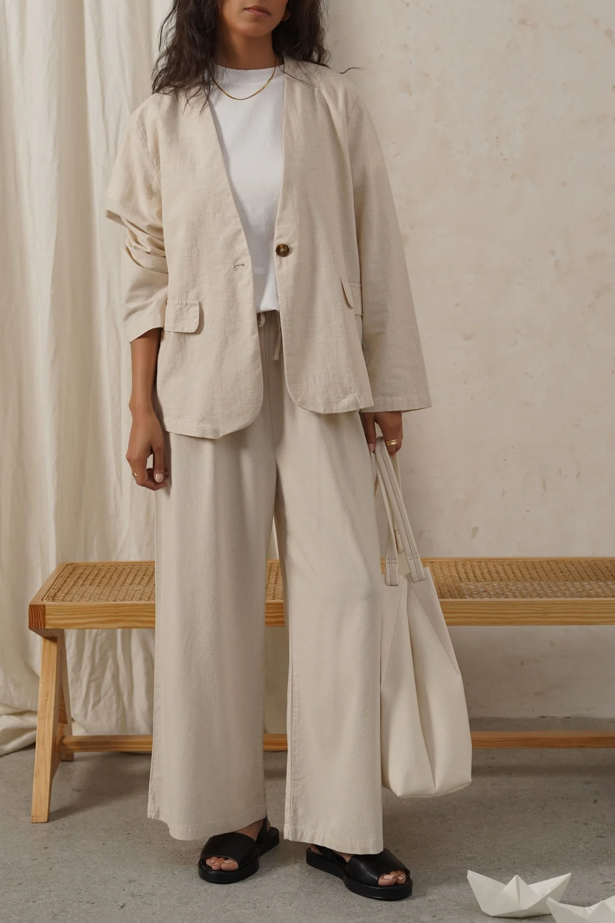 COLLARLESS LINEN BLAZER - Image 5
