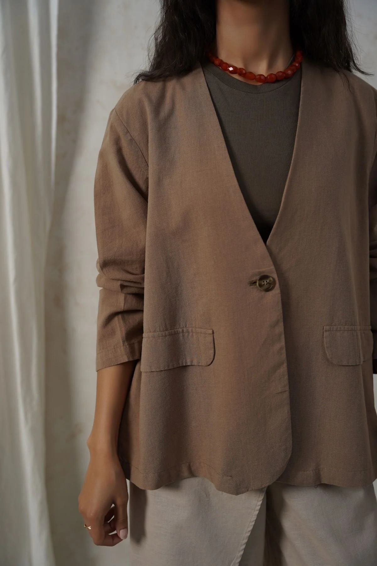 COLLARLESS LINEN BLAZER - Image 3