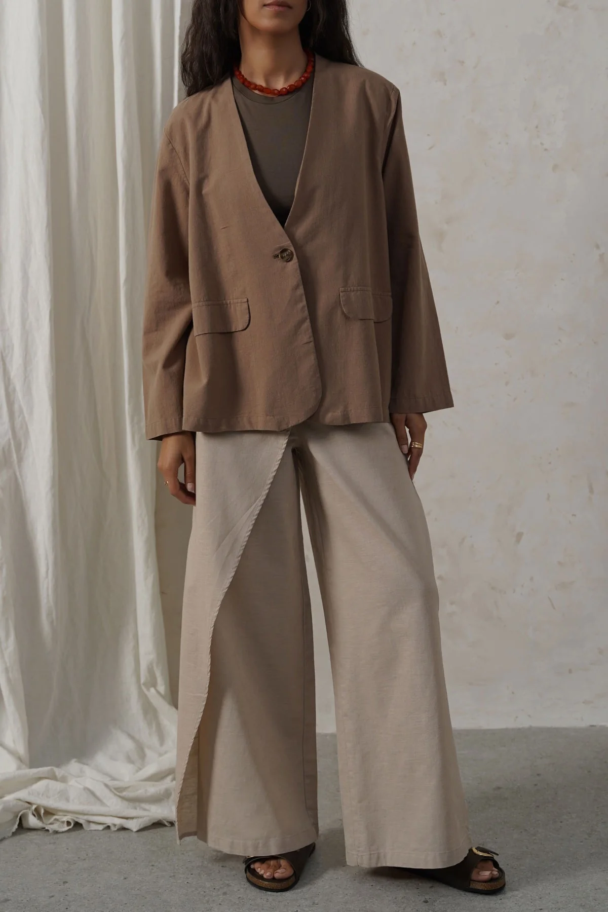 COLLARLESS LINEN BLAZER - Image 4