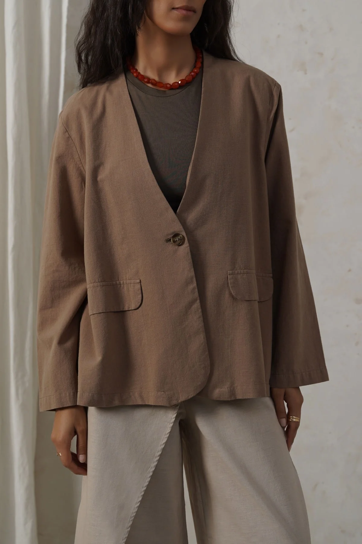 COLLARLESS LINEN BLAZER - Image 6
