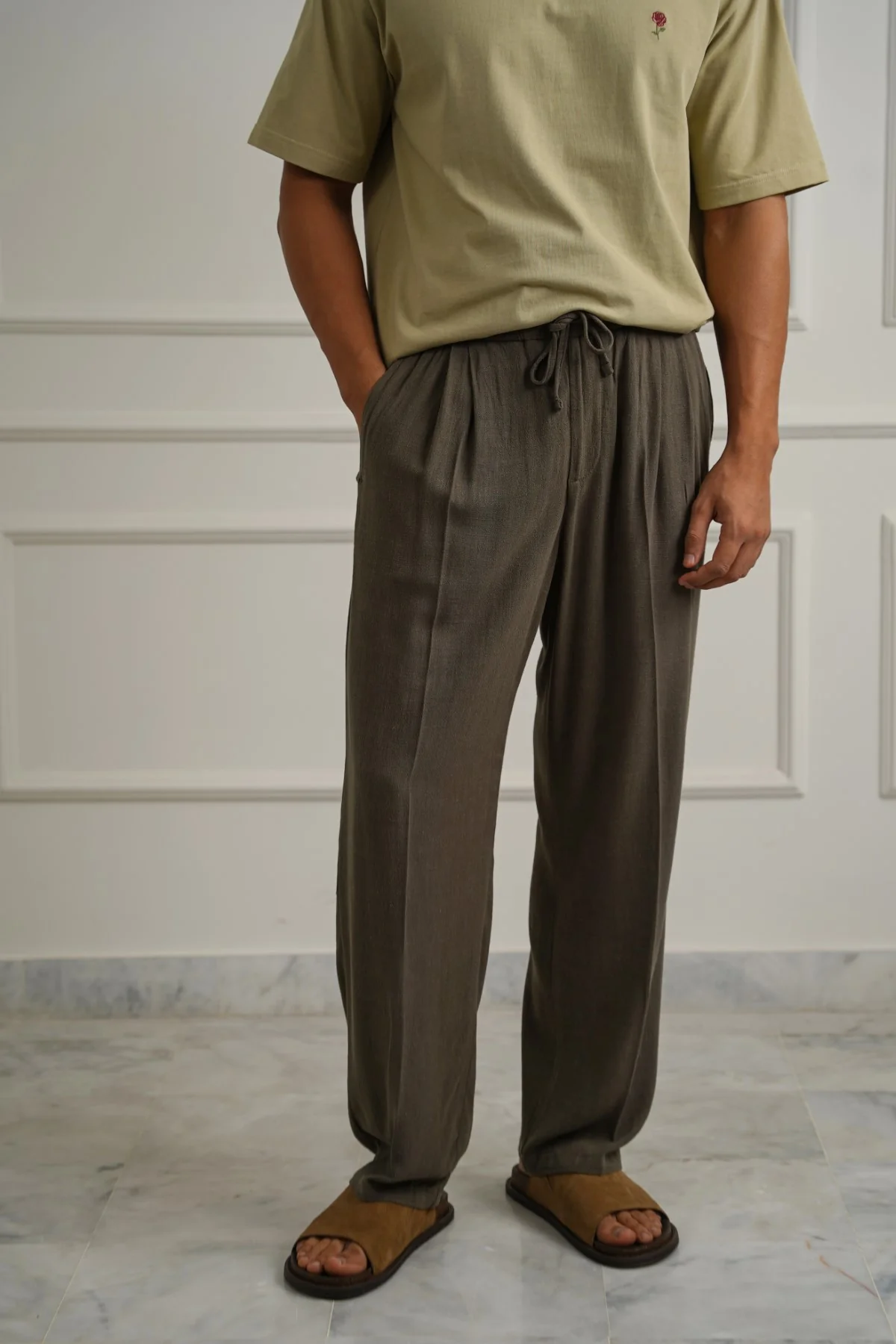 LINEN BLEND BAGGY PANTS