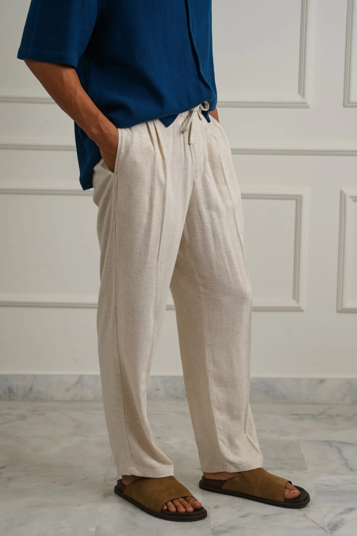 LINEN BLEND BAGGY PANTS