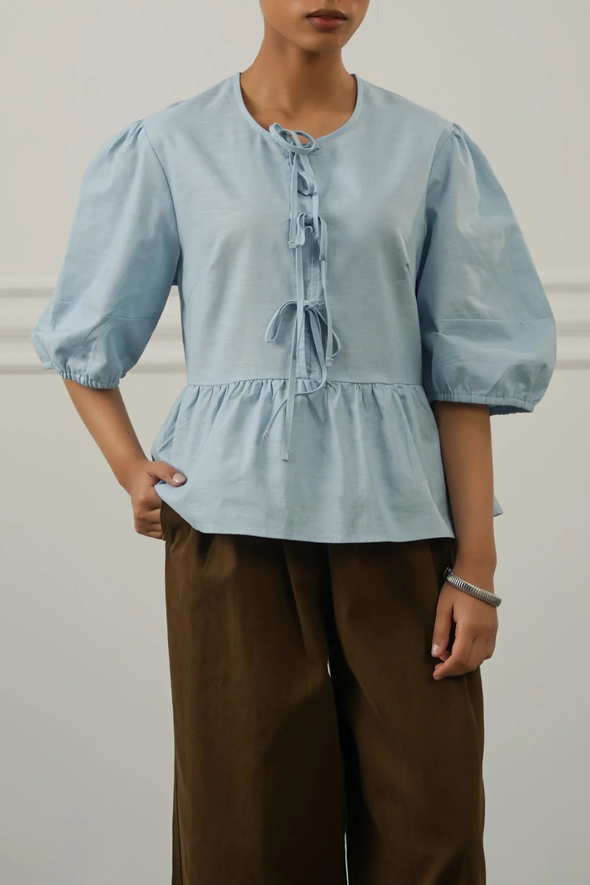 LINEN COTTON FLOUNCE TOP