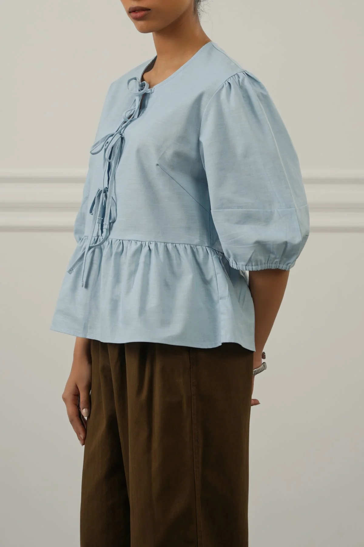 LINEN COTTON FLOUNCE TOP - Image 3