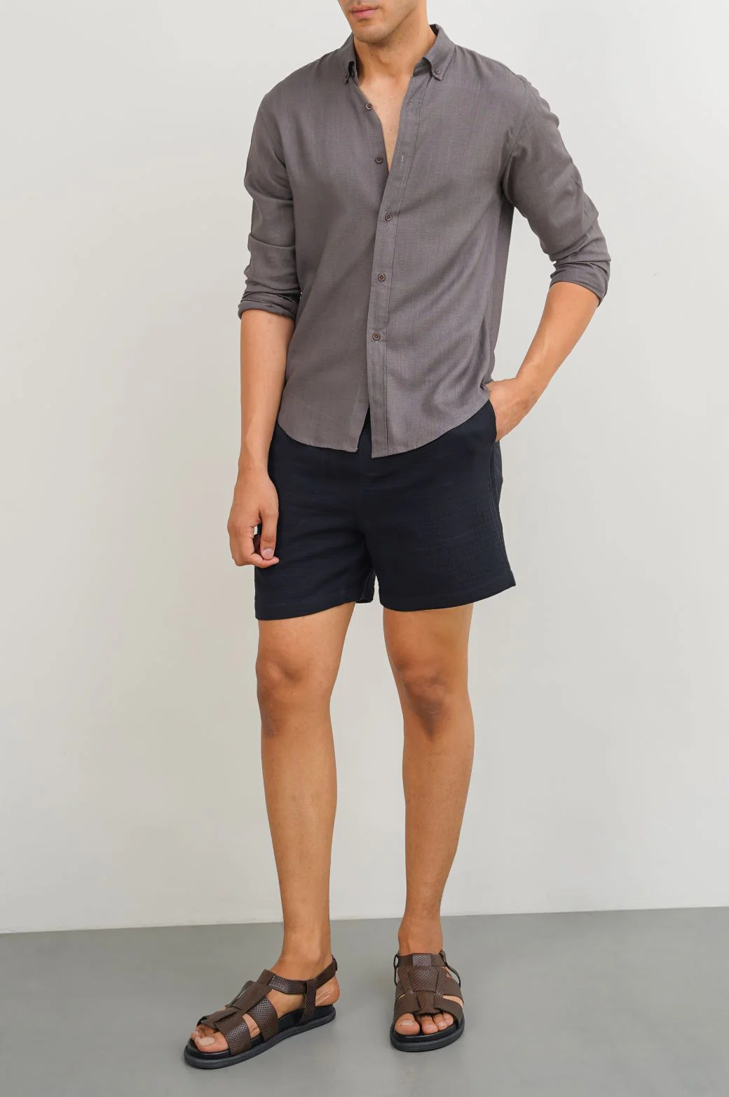 LINEN SLUB COLLAR SHIRT