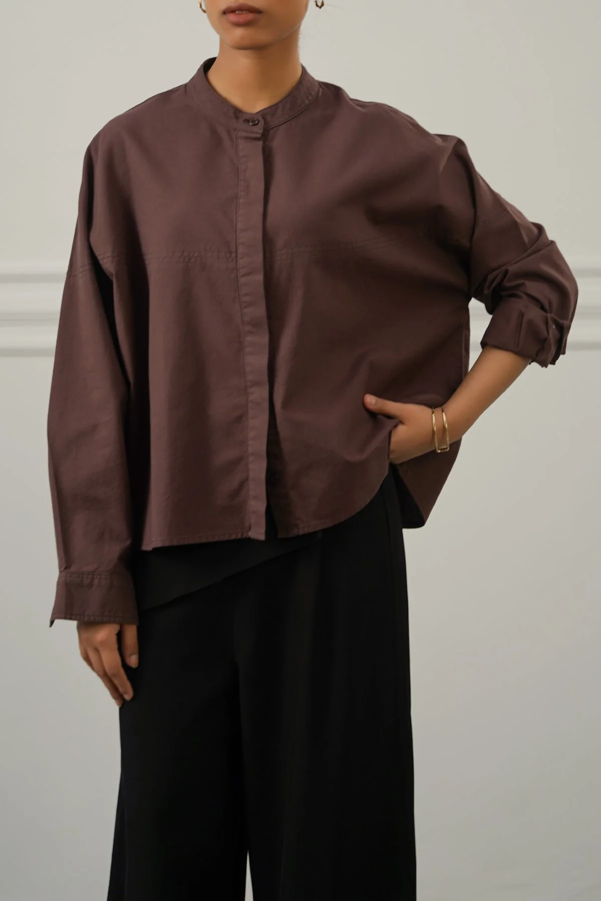 OVERSIZED BAND COLLAR SHIRT