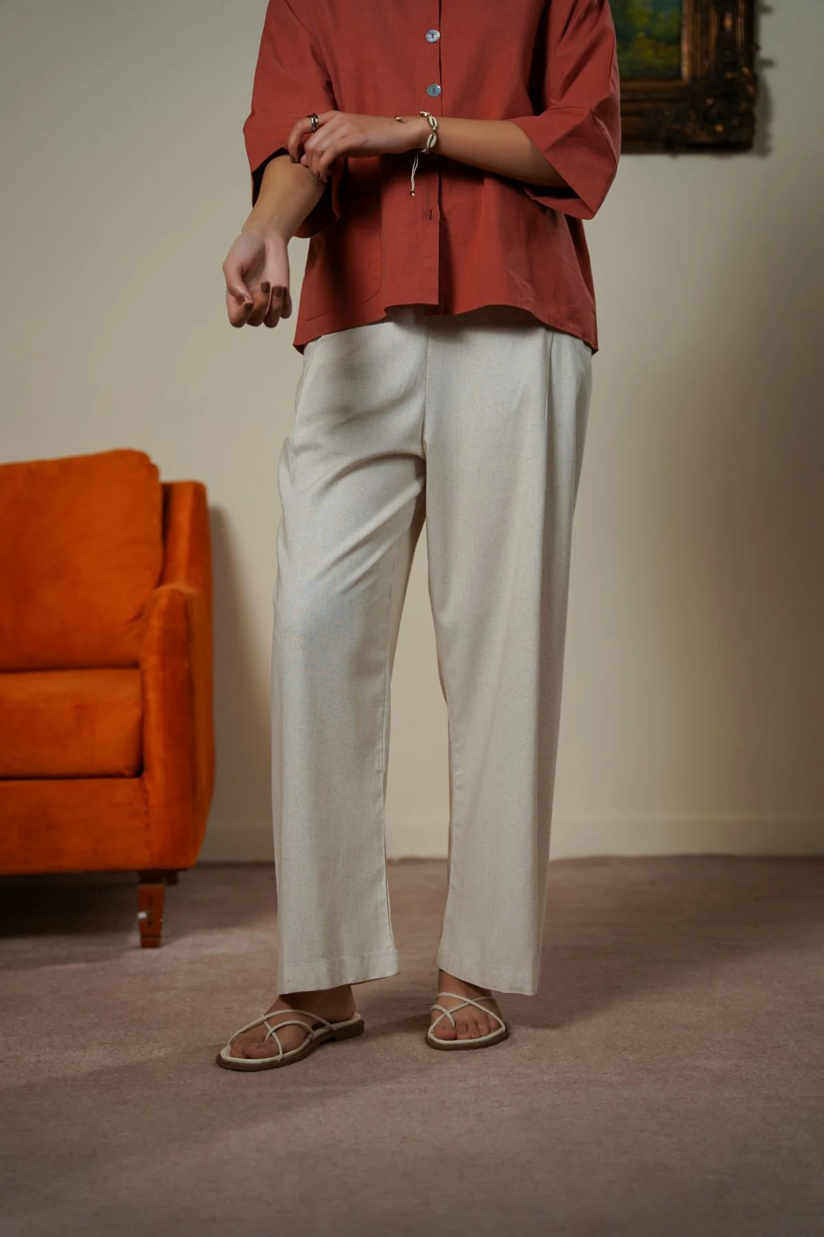 PLEAT LINEN BLEND PANTS