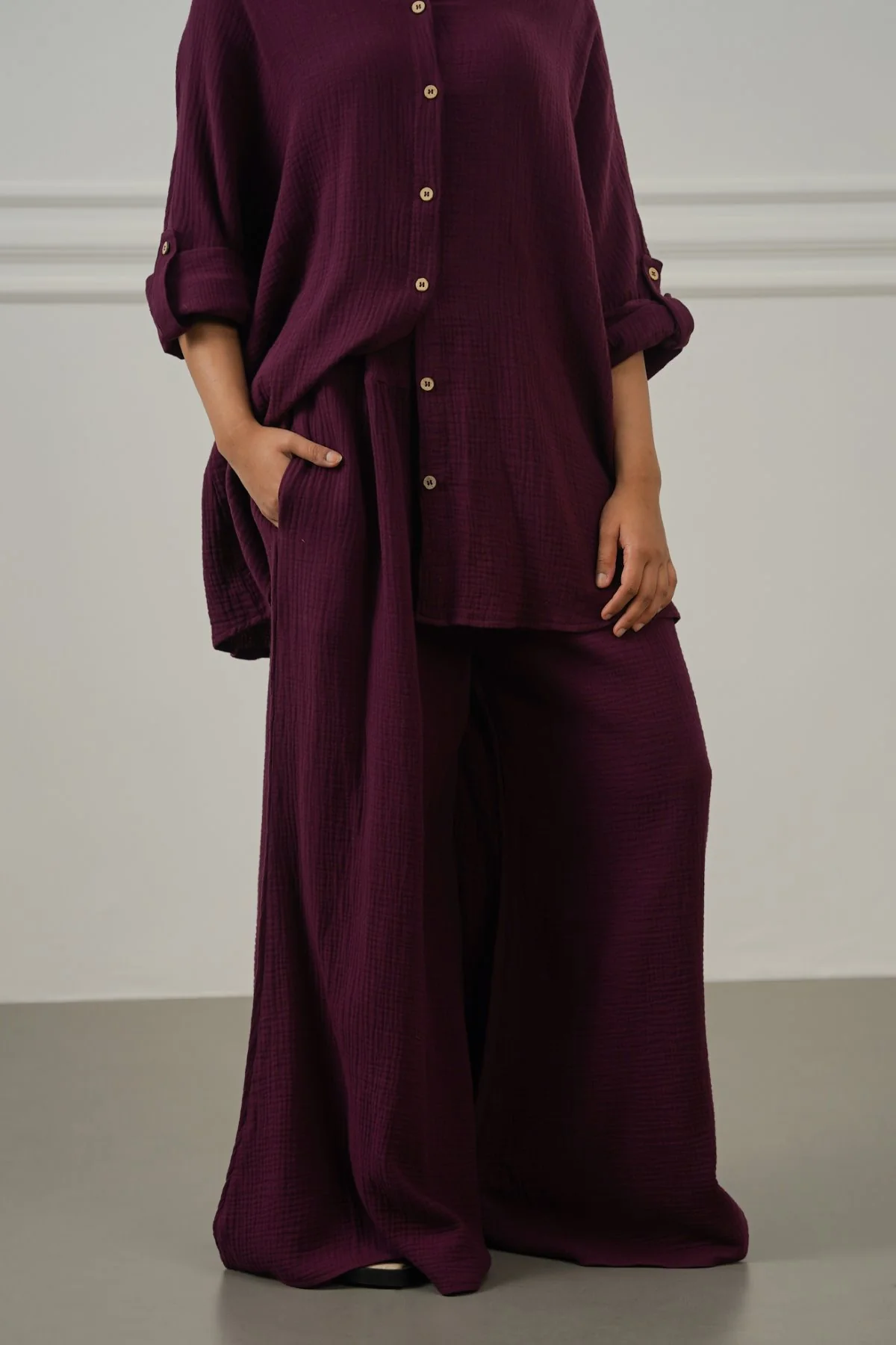 SMOCKED WAIST MUSLIN PANTS