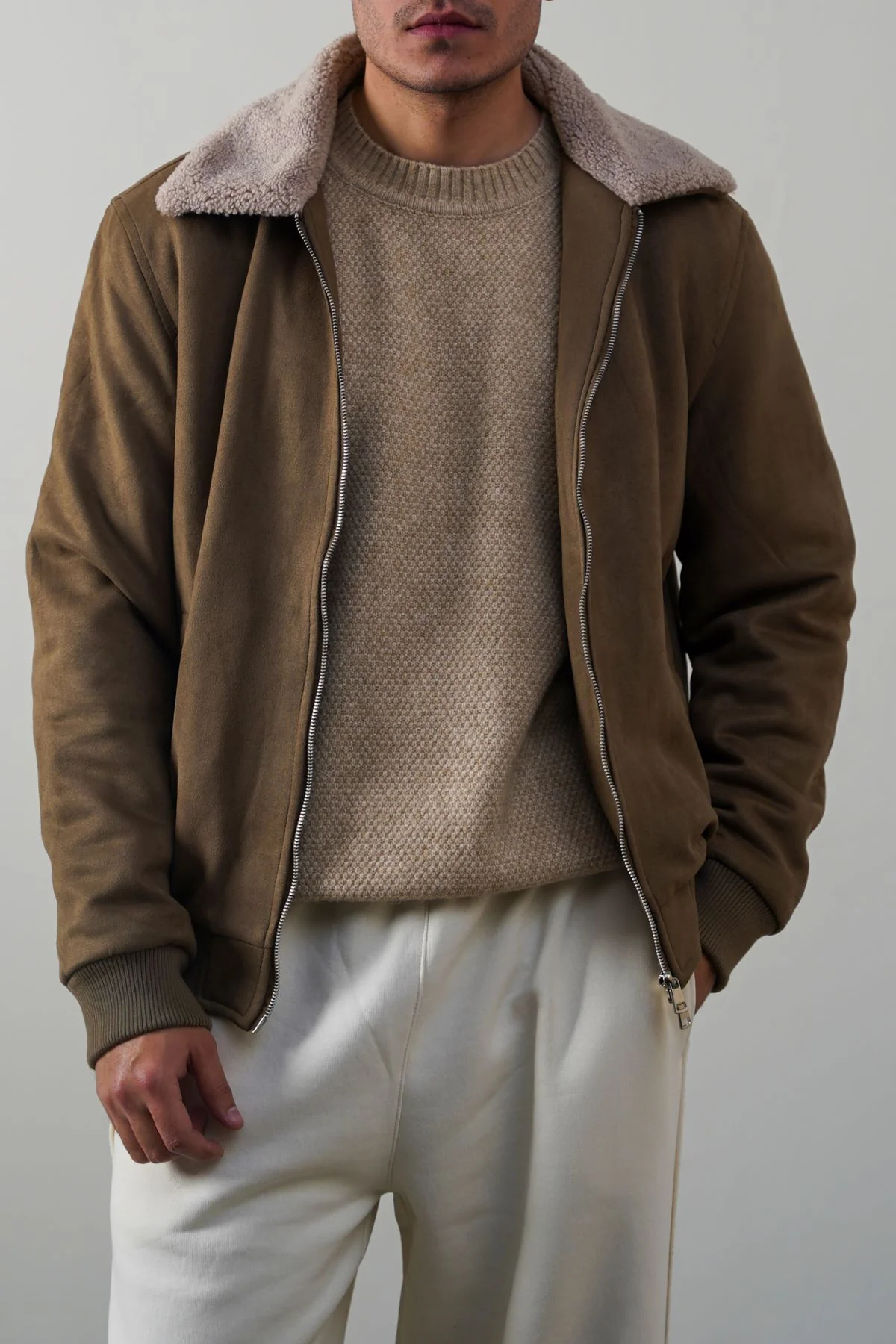 SUEDE EFFECT SHERPA JACKET