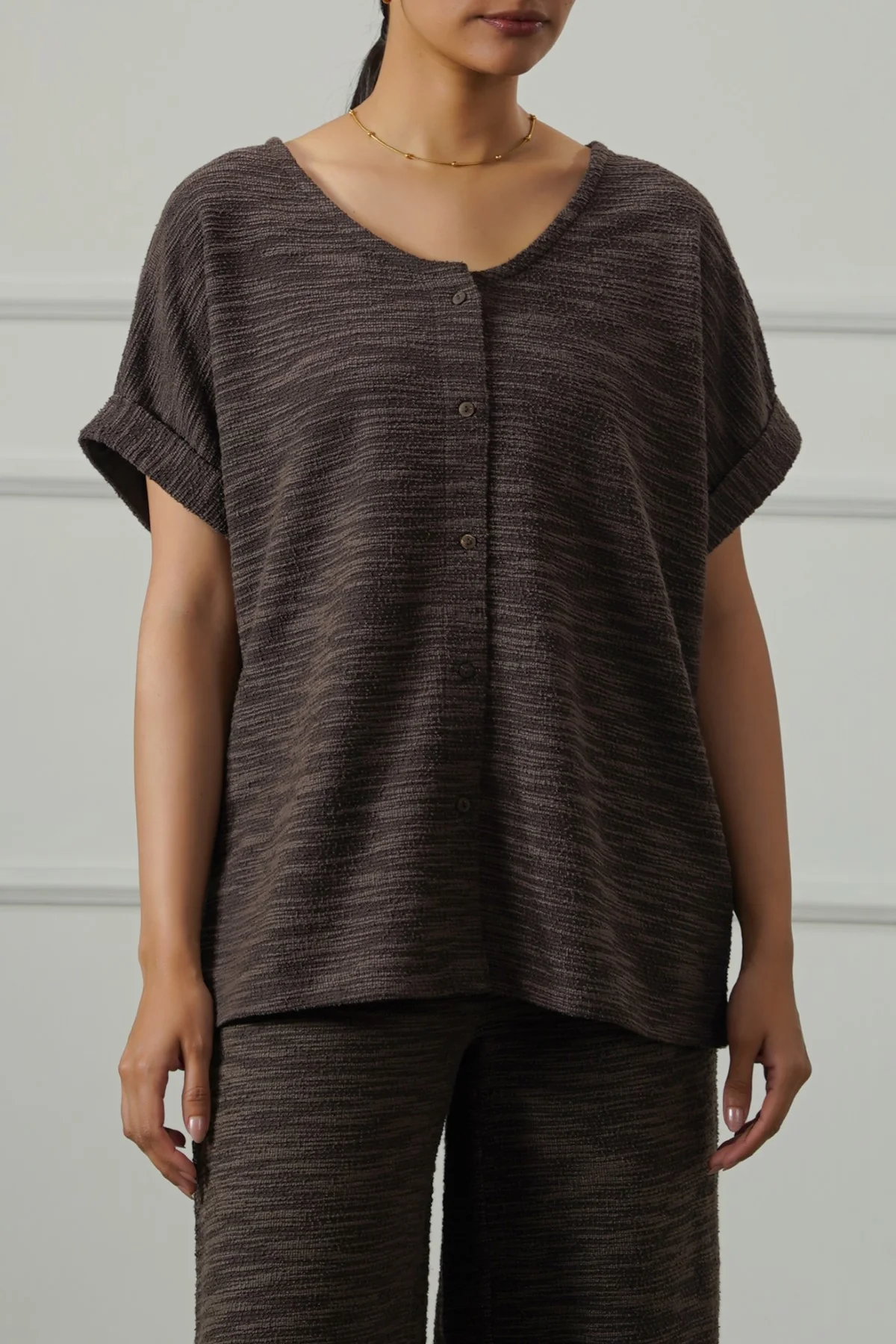 TEXTURED KNIT BUTTON-DOWN