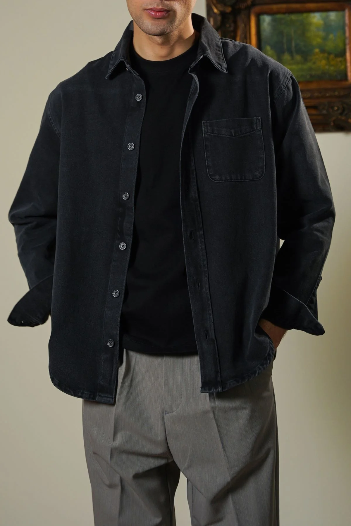 WASHED BLACK DENIM SHIRT