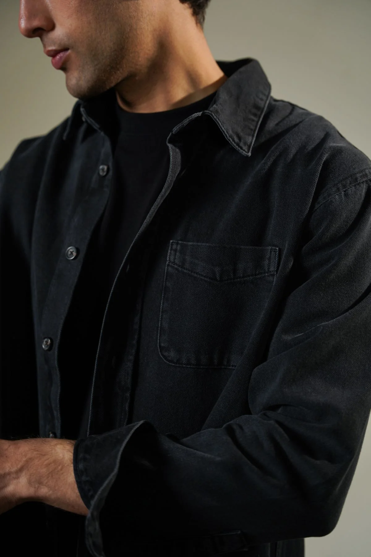 WASHED BLACK DENIM SHIRT - Image 6